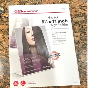 Office Depot 8.5x11 Sign Holder 4-Pack Clear Plastic L-Shape Tilted Portrait New